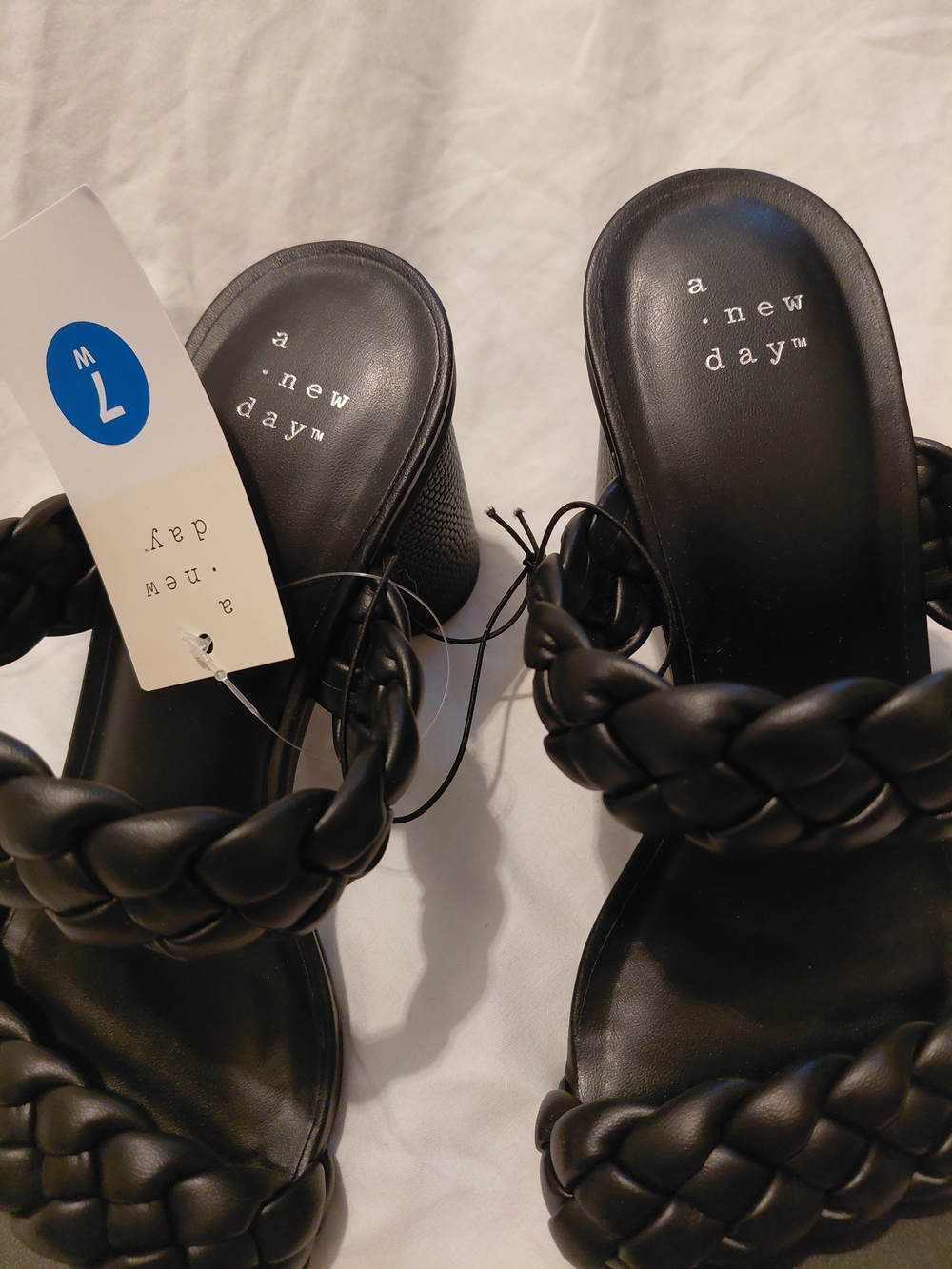 a new day Black Braided Block Heel Slide Sandals